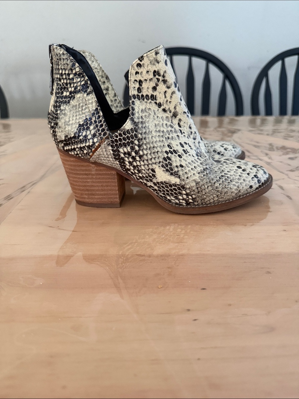 Women's Snake-Print Cutout Ankle Boot - Cream/Black
